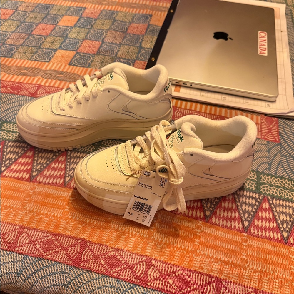 Reebok Cream and Green Club C Extra Sneakers